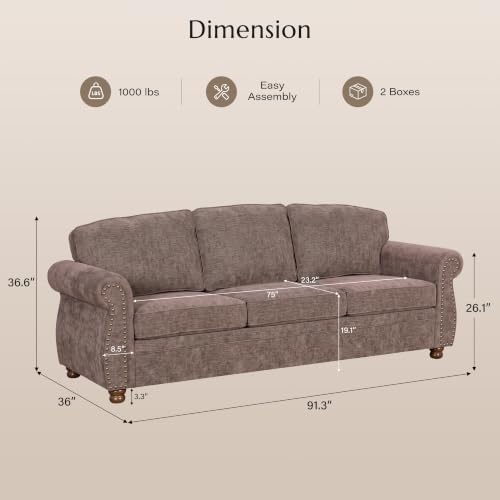 Traditional Chenille Couch Sofas - Image 2
