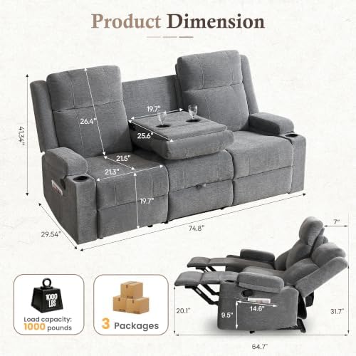 Manual Recliner Sofa Set, Reclining Sofa Couch, 3 Seater Reclining Loveseat Sofa - Image 2