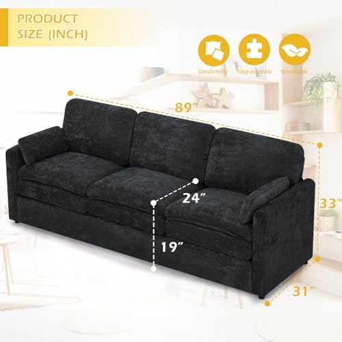 3 Pieces Chenille Sofa Set w/Two Arm Pillows - Image 7