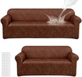 Peryiter 2 Pcs Couch and Loveseat Sofa Covers, Dark Brown by Peryiter