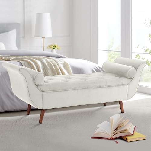 End of Bed Storage Bench for Bedroom, Upholstered Rolled Armed Button Tufted by Hdxdkog