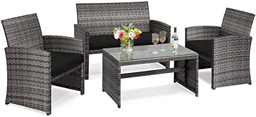 Tangkula 4 PCS Wicker Patio Conversation Set, Outdoor Rattan Sofas by TANGKULA