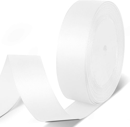 1" x 25 Yards Satin Ribbon, White Silk Ribbon Ideal for Gift Wrapping, Floral Bouquets, Crafts, Wedding Party Decorations, Christmas and Sewing Projects