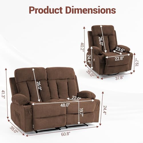 3 Manual Recliner Sofa Set, Loveseat & 2 Chair - Image 2