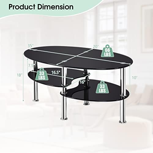 COSTWAY Glass Coffee Table, 3-Tier Sofa Side Table - Image 2