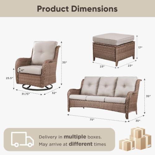 Belord 5 Piece Wicker Patio Furniture Set, Outdoor Swivel Rocker Chairs Set of 2 - Image 2