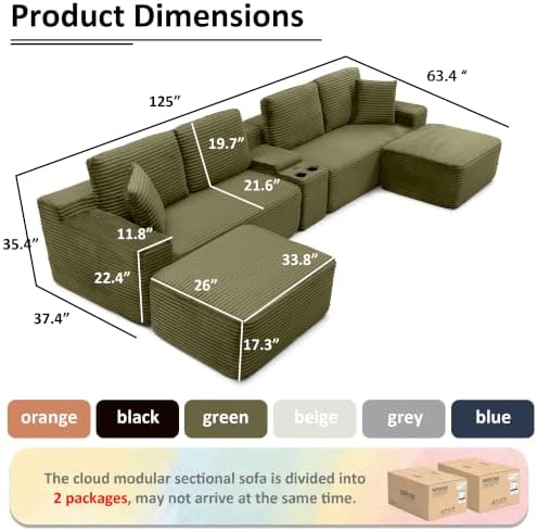 ivoros 125 Inch Modular Sectional Sofa Couch, Oversized Modern Cloud Couch - Image 2