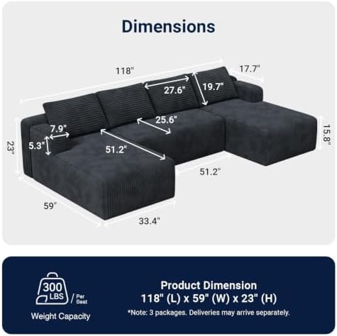 Avenco Modular Sectional Sofa, Boneless Couches - Image 2