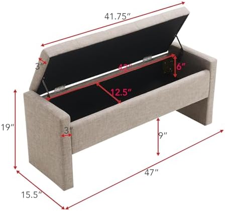 JEEOHEY Storage Ottoman Bench, Linen Tufted Large Shoe Entryway Benches - Image 2