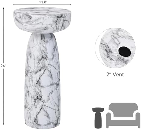 Faux Marble Side Table, 24Inch Outdoor End Table Pedestal - Image 2