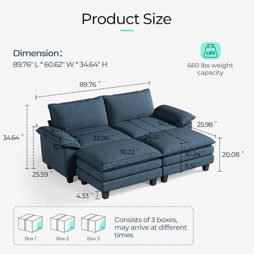 LINSY HOME 90'' Modular Sectional Sofa 2 Seat Couch Corduroy Cloud Couch - Image 2