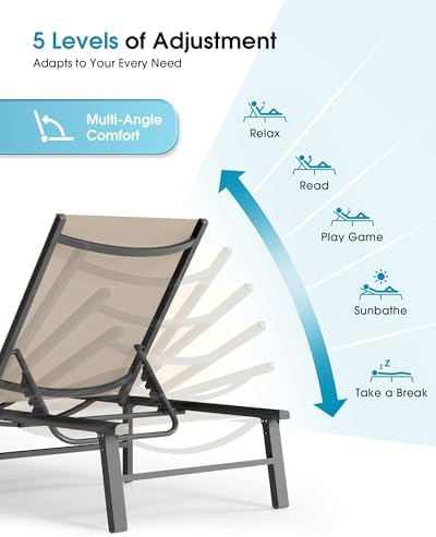 Ciokea Foldable Outdoor Lounge Chair Set of 2, No Assembly Aluminum Chaise - Image 5