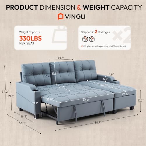 VINGLI L-Shaped Sectional Sleeper Sofa - Image 3
