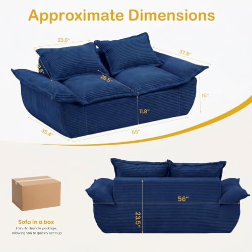 56" Boneless Loveseat, 2-Seater Boneless Sofa - Image 2
