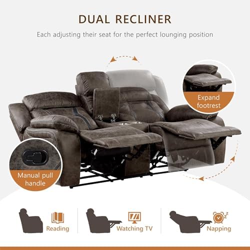 Homelegance Reclining Loveseat, Polished Microfiber Manual Double Recliner - Image 5