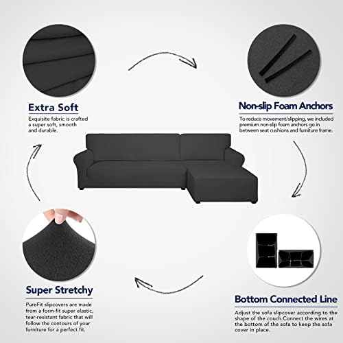PureFit Stretch Sectional Couch Covers 2 pcs Non Slip L Shape Sofa Cover - Image 4