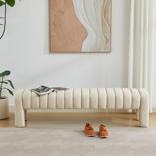 63" Upholstered Bed Bench, Cute Upholstered Channel Tufted Bench - Image 6