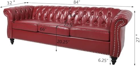LEVNARY Chesterfield Sofa, Classic Tufted Upholstered Leather Couch, Modern 3 - Image 2