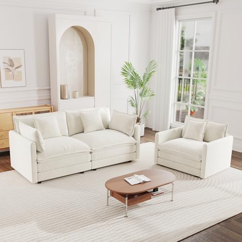 mikibama Luxury 2 Piece Loveseat Couch & Sofa Armchair Set, Modern Upholstered by Mikibama