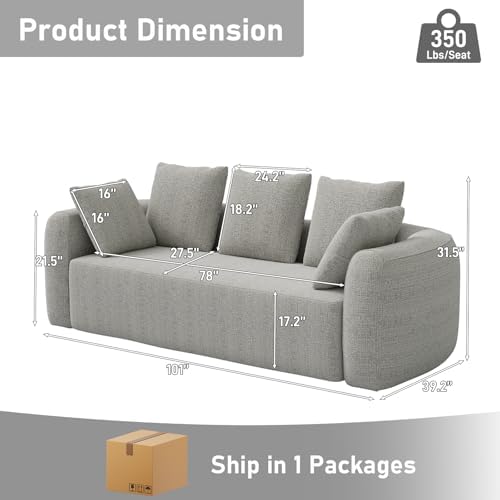 Curved Modern Couch Sofa, Boneless Couch, Modern 3 Seater Cloud Couch, Deep Seat - Image 2