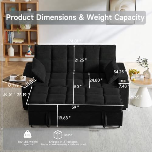 Auvsoce 74" 3-in-1 Convertible Sleeper Sofa Bed, Pull Out Couch - Image 2