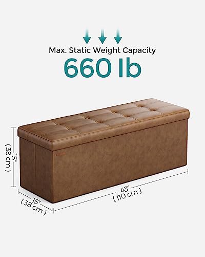 SONGMICS Storage Ottoman Bench, 43.3 Inches Folding Foot Rest Stool - Image 2