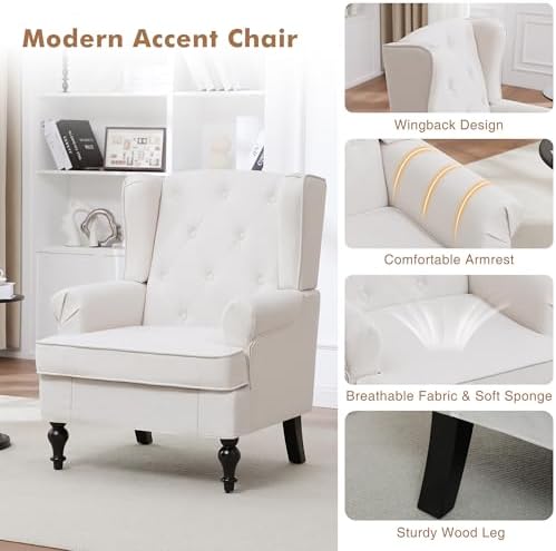 Accent Chair Set of 2, Mid Century Modern Upholstered Wingback Chair, Armchair - Image 5
