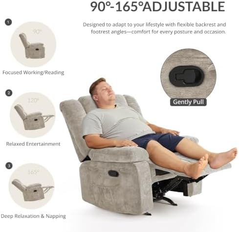 Rocker Recliner Chair, Overstuffed Manual Rocking Velvet Armchair - Image 4