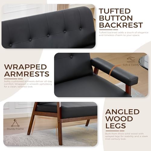 Black Leather Loveseat and Accent Chairs - Image 4