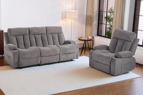 2 Piece Manual Recliner Sofa Set, Sofa & Chair by WINVO
