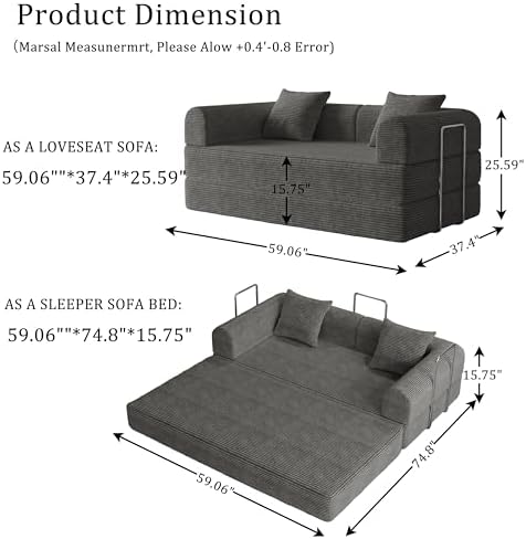 Futon Sofa Bed Modular Loveseat Sleeper Folding Pull Out Couch - Image 2