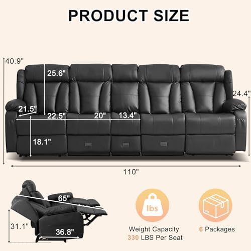 110" Reclining Sofa 4 Seater Recliner Couch - Image 3
