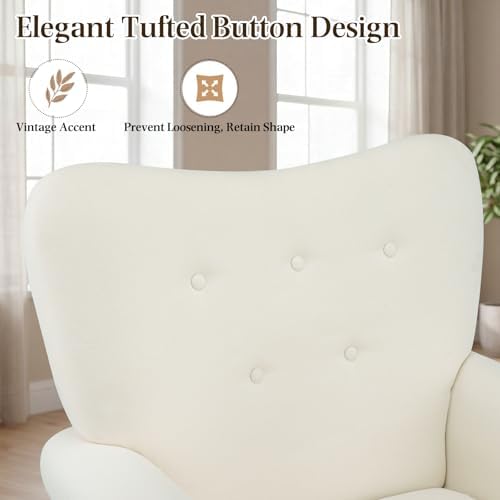 YOLENY Modern Accent Chair, High Back Armchair, Upholstered Fabric Button - Image 4