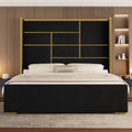 Queen Bed Frame with Gold Trim Headboard, 66.9" Tall Bed by UTEERAN