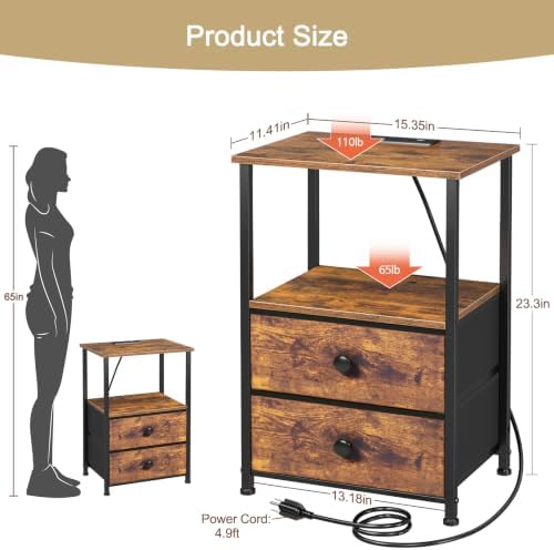LOAKEKEL Nightstands Set of 2, Night Stand - Image 3