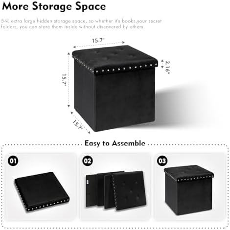 B FSOBEIIALEO Storage Ottoman Cube, 15.7" Velvet Folding Ottoman - Image 3