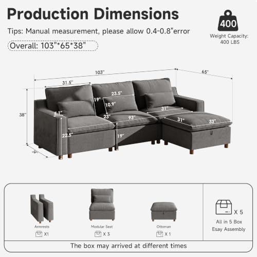 Ihanherry 103" Modular Sectional Sofa - Image 2
