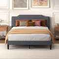 Queen Size Bed Frame with Upholstered Headboard, Platform Bed with Soft Linen by Chireca