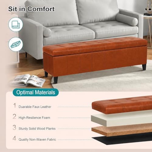 51 Inch Faux Leather Upholstered Ottoman - Image 5