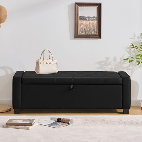 Huatean Home 48" Ottoman with Storage, Light Black Storage Ottoman Bench - Image 6
