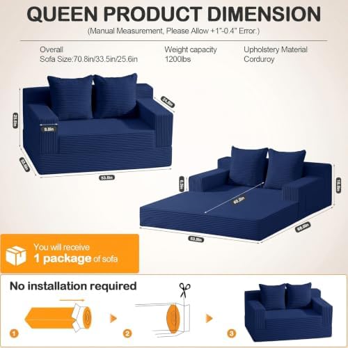 Erament Boneless Loveseat Convertible Sofa Bed, Folding Floor Futon Sleeper - Image 3