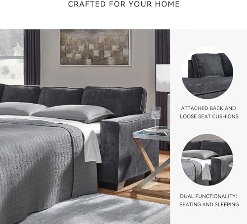 Signature Design by Ashley L-Shaped Pull Out Sectional Couch, Slate Gray - Image 5