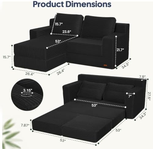 COMAX Futon Sofa Bed, Convertible Sofa Bed, Folding Boneless Couches - Image 2