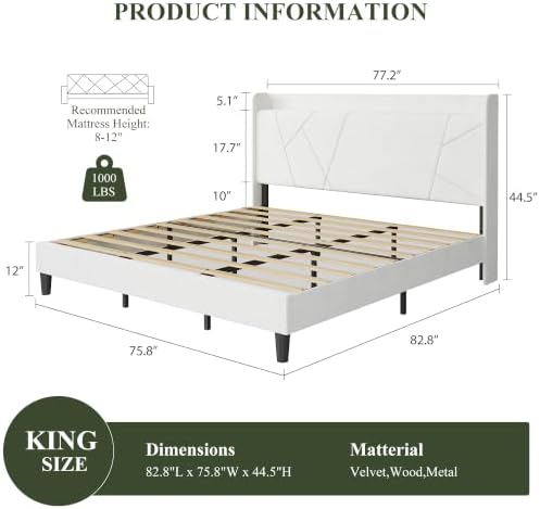 Garvee King Bed Frame with Storage Shelf and Upholstered Headboard - Image 2