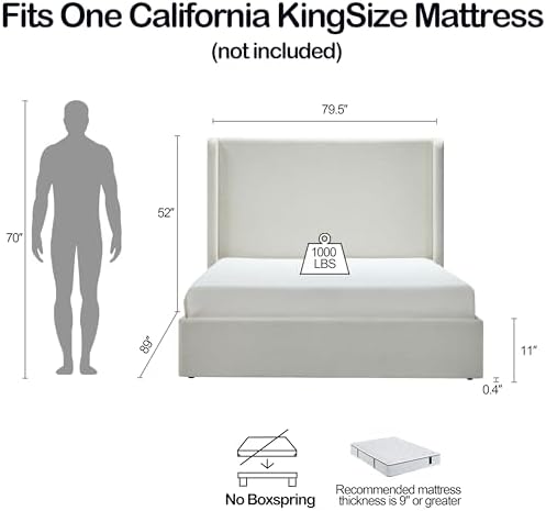 California King Size Upholstered Platform Bed Frame, Tall Headboard King Floor - Image 2