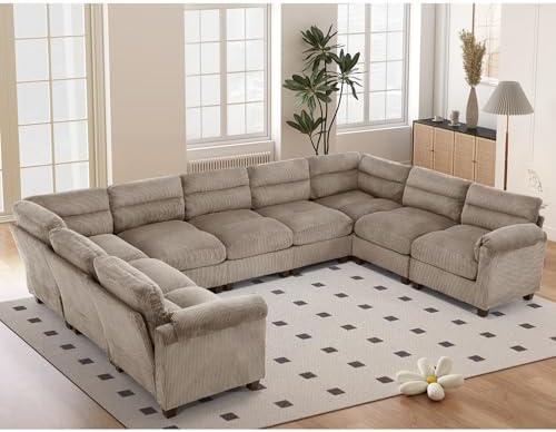 HAOMARKETS 141" Wide Modular Sectional Corner Sofa Couch, Oversized Corduroy U by HAOMARKETS
