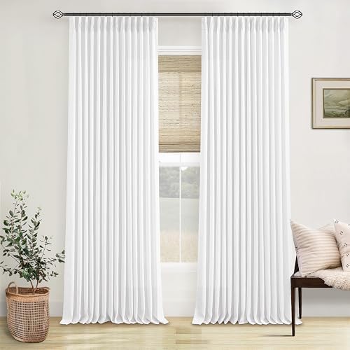 TWODRAPES Thick Linen White Curtains 90 Inches Long by TWODRAPES