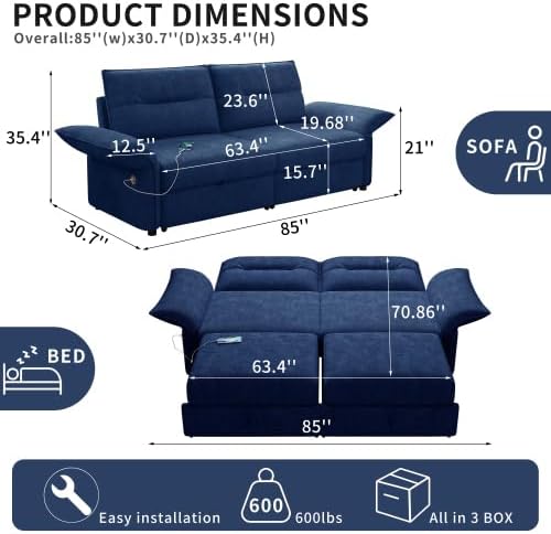 85" Convertible Queen Pull Out Sleeper Sofa Bed - Image 2