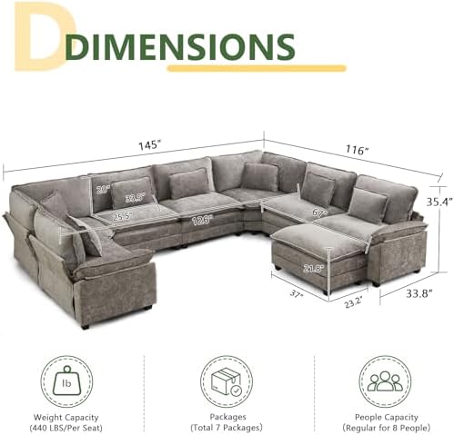 Oversized Modular Sectional Sofa Set, Convertible Deep Seat Cloud Couch - Image 2