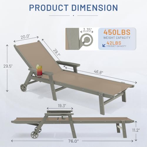 AreShark HDPE Patio Chaise Lounge Chair - Image 3